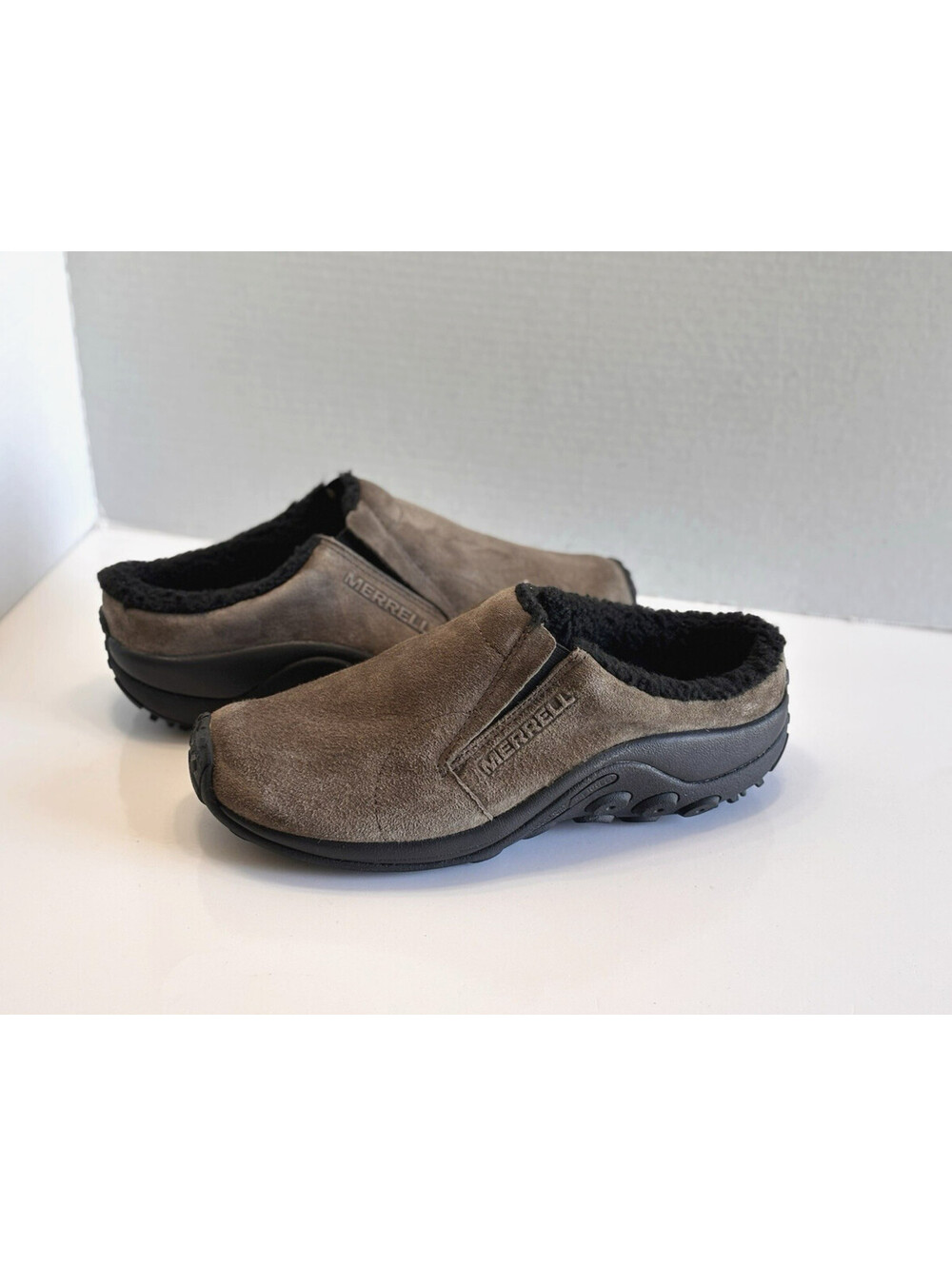 Merrell Jungle Moc Slides Womens Brown Suede Mules Clogs Comfort Faux Fur Size 9